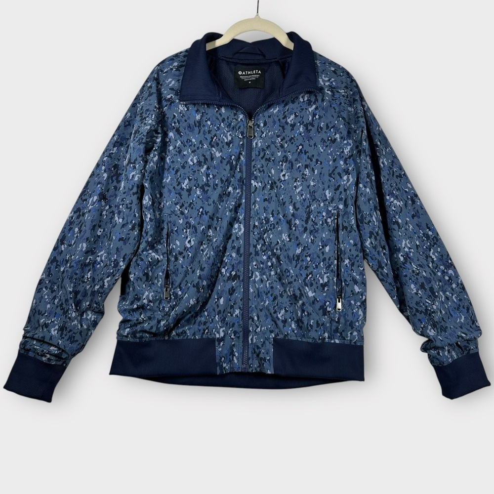 Athleta Blue Patterned Bomber Jacket - image 1